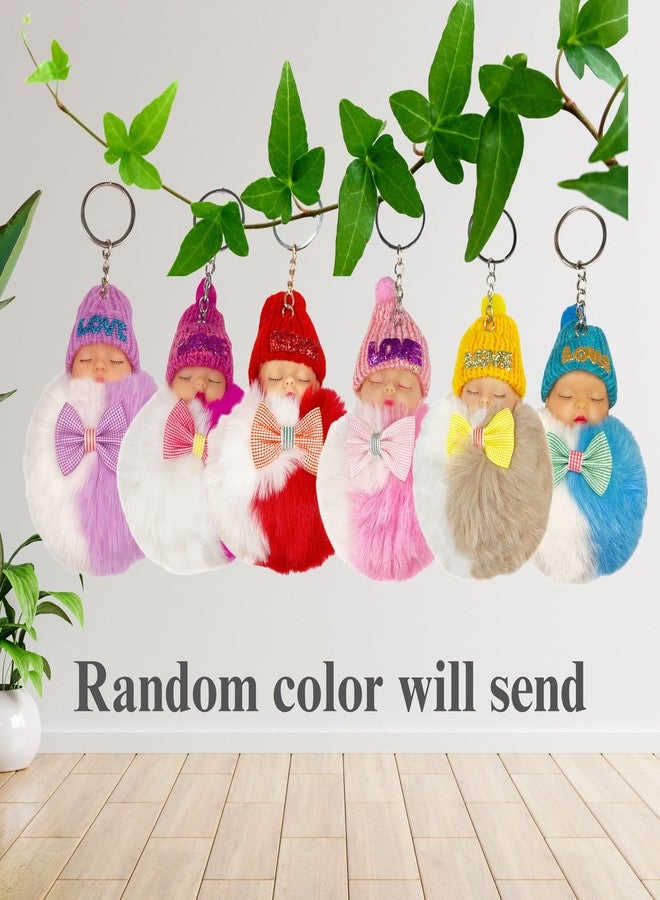 ZAFCO Mini Plush Pom Pom Doll Keychain - Cute Sleeping Baby Key Ring for Girls || Fluffy Bag Charm for Women, Girls, Backpack & Purse Accessories Multicolor Random- 2 Pieces (Mini Doll Keychain 2) - Image 3